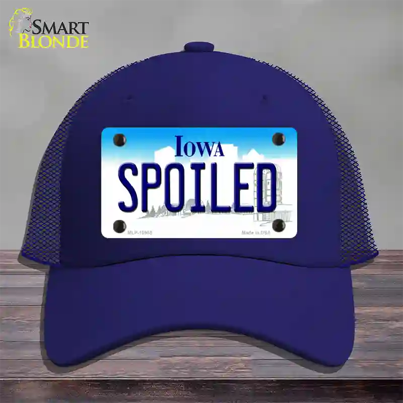 Spoiled Iowa Novelty License Plate Hat Mesh / Royal Blue