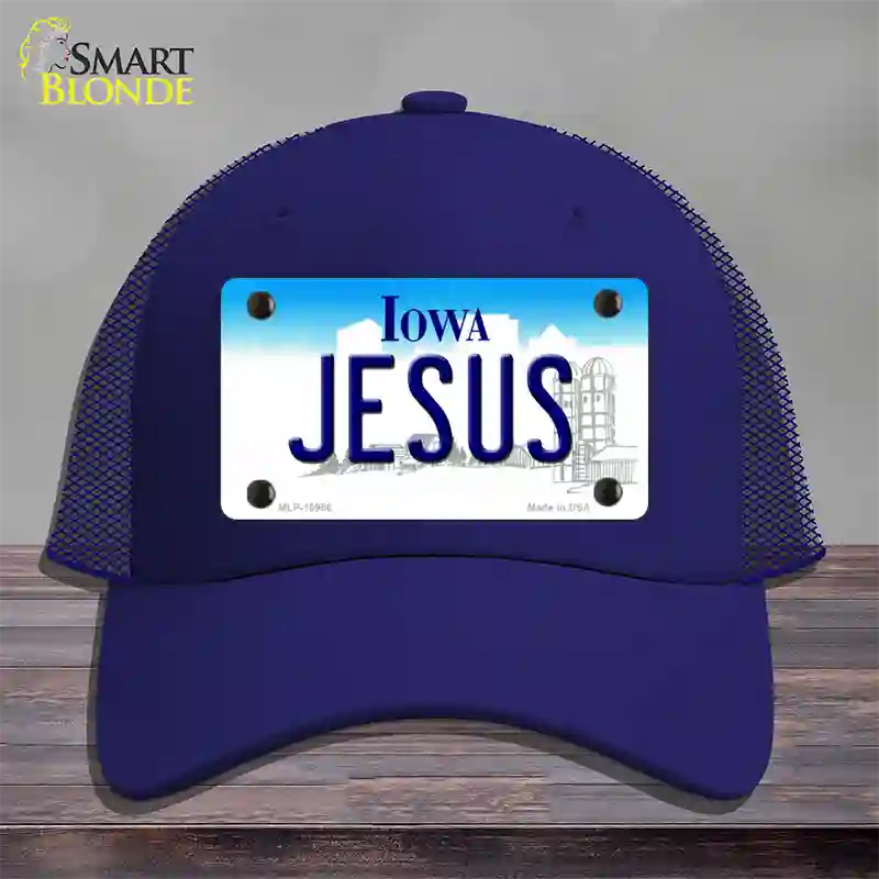 Jesus Iowa Novelty License Plate Hat Mesh / Royal Blue