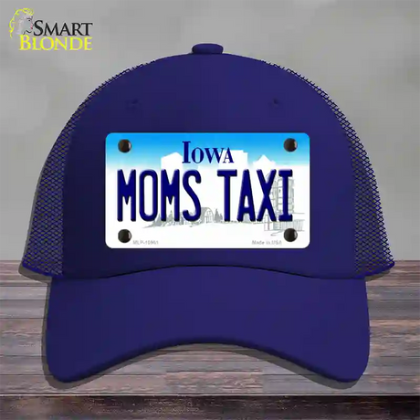 Moms Taxi Iowa Novelty License Plate Hat Mesh / Royal Blue