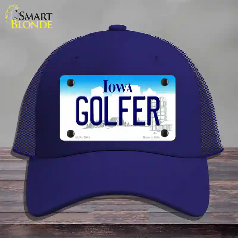 Golfer Iowa Novelty License Plate Hat Mesh / Royal Blue