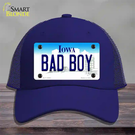 Bad Boy Iowa Novelty License Plate Hat Mesh / Royal Blue