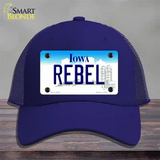 Rebel Iowa Novelty License Plate Hat Mesh / Royal Blue