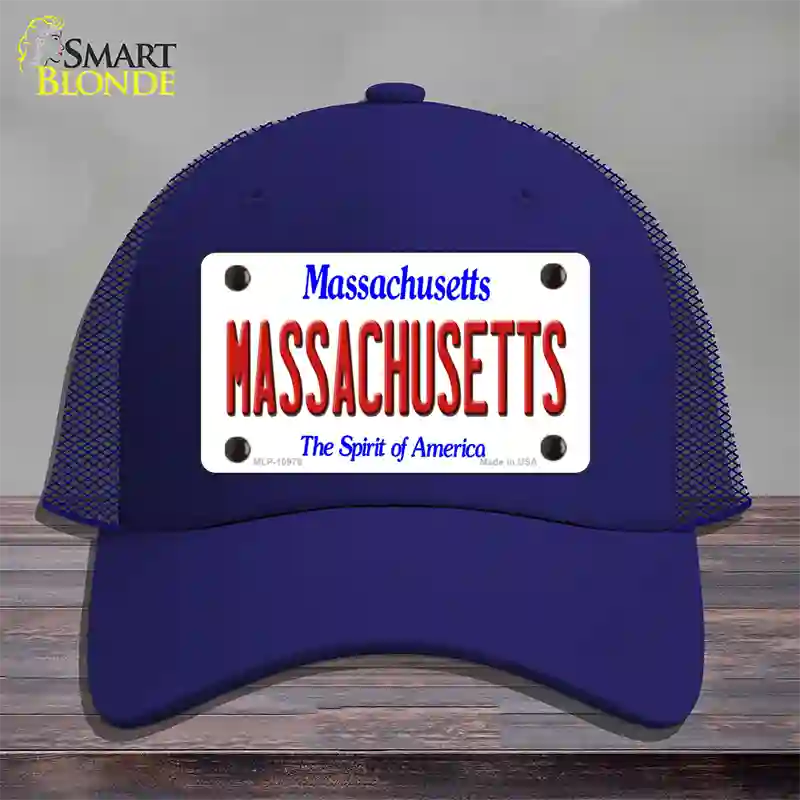 Massachusetts State Novelty License Plate Hat Mesh / Royal Blue