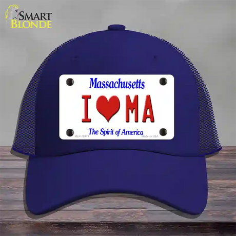 I Love Massachusetts Novelty License Plate Hat Mesh / Royal Blue