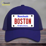 Boston Massachusetts Novelty License Plate Hat Mesh / Royal Blue