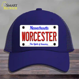 Worcester Massachusetts Novelty License Plate Hat Mesh / Royal Blue