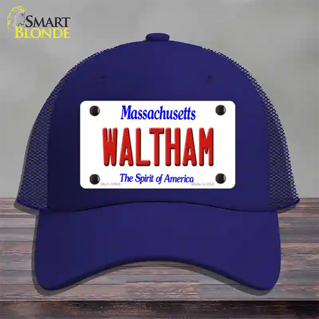 Waltham Massachusetts Novelty License Plate Hat Mesh / Royal Blue