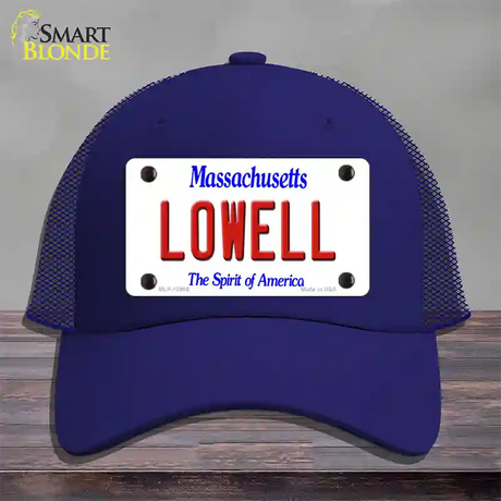 Lowell Massachusetts Novelty License Plate Hat Mesh / Royal Blue