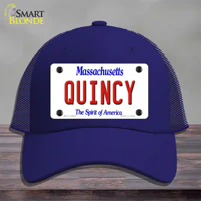 Quincy Massachusetts Novelty License Plate Hat Mesh / Royal Blue