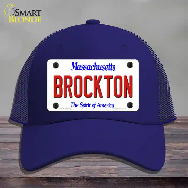 Brockton Massachusetts Novelty License Plate Hat Mesh / Royal Blue