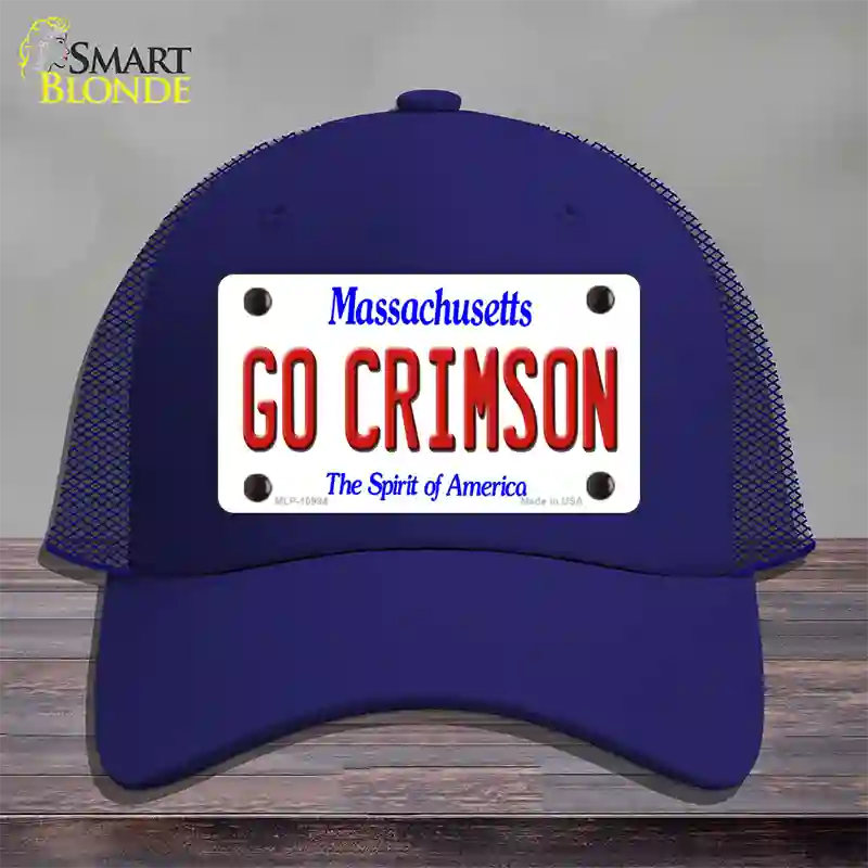 Go Crimson Massachusetts Novelty License Plate Hat Mesh / Royal Blue