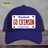 Go Crimson Massachusetts Novelty License Plate Hat Mesh / Royal Blue