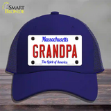 Grandpa Massachusetts Novelty License Plate Hat Mesh / Royal Blue