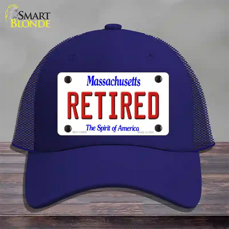 Retired Massachusetts Novelty License Plate Hat Mesh / Royal Blue