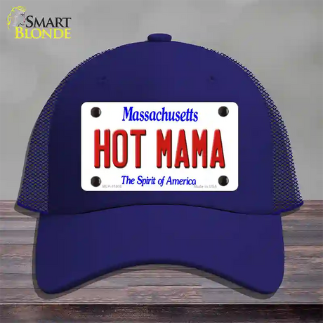 Hot Mama Massachusetts Novelty License Plate Hat Mesh / Royal Blue