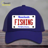 Fishing Massachusetts Novelty License Plate Hat Mesh / Royal Blue