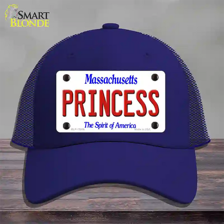 Princess Massachusetts Novelty License Plate Hat Mesh / Royal Blue