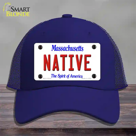 Native Massachusetts Novelty License Plate Hat Mesh / Royal Blue