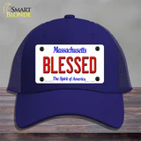 Blessed Massachusetts Novelty License Plate Hat Mesh / Royal Blue