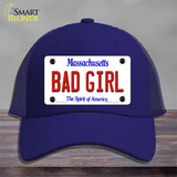 Bad Girl Massachusetts Novelty License Plate Hat Mesh / Royal Blue