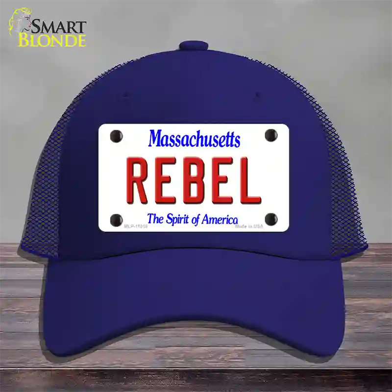 Rebel Massachusetts Novelty License Plate Hat Mesh / Royal Blue