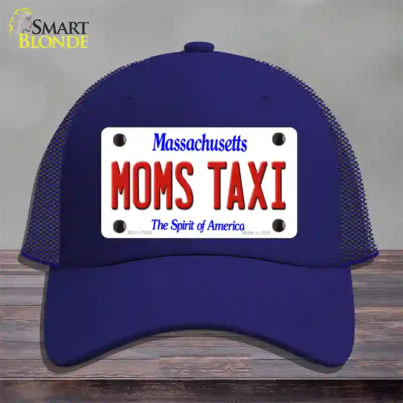 Moms Taxi Massachusetts Novelty License Plate Hat Mesh / Royal Blue