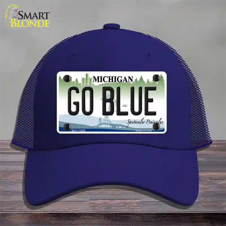 Go Blue Michigan Novelty License Plate Hat Mesh / Royal Blue