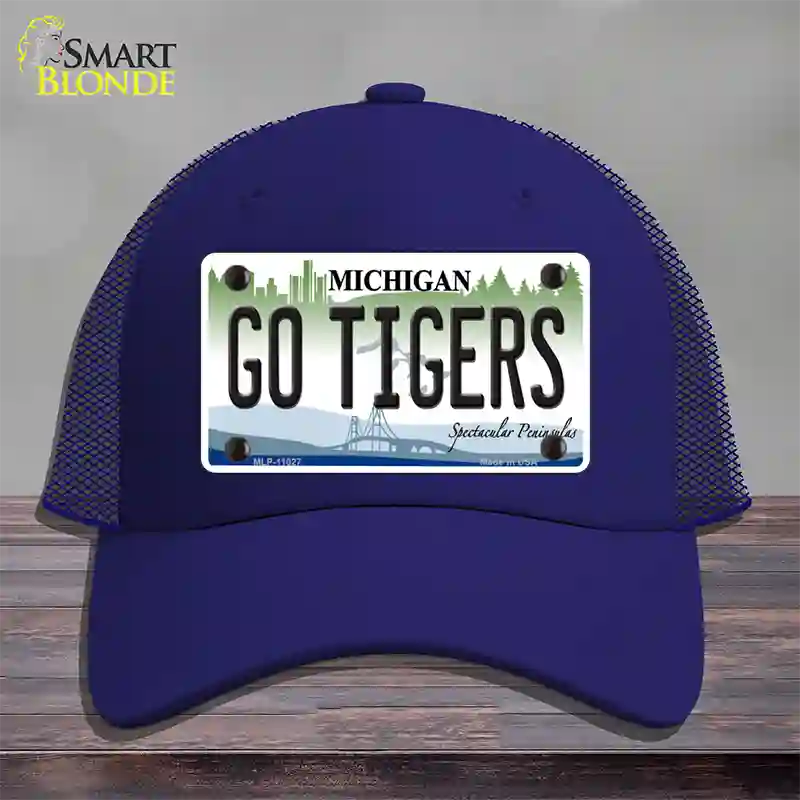 Go Tigers Michigan Novelty License Plate Hat Mesh / Royal Blue