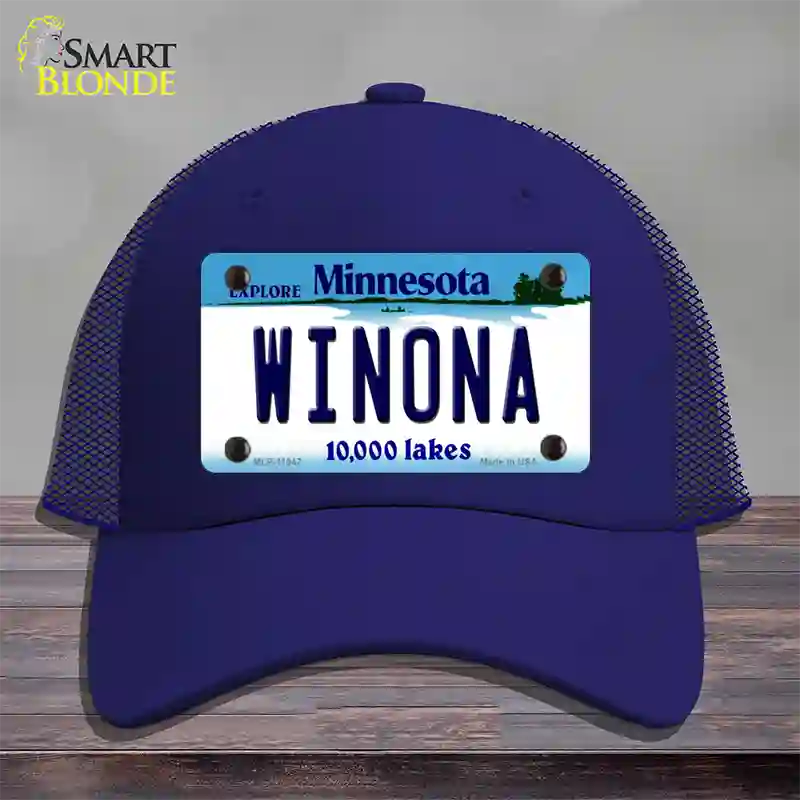 Winona Minnesota State Novelty License Plate Hat Mesh / Royal Blue