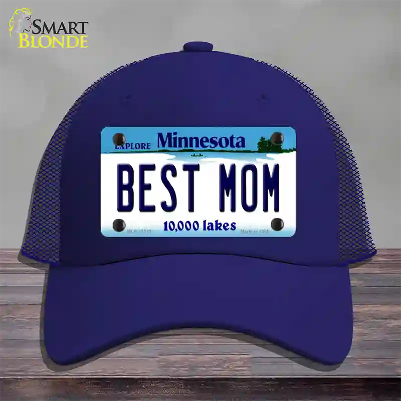 Best Mom Minnesota State Novelty License Plate Hat Mesh / Royal Blue