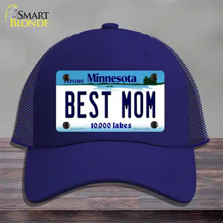 Best Mom Minnesota State Novelty License Plate Hat Mesh / Royal Blue