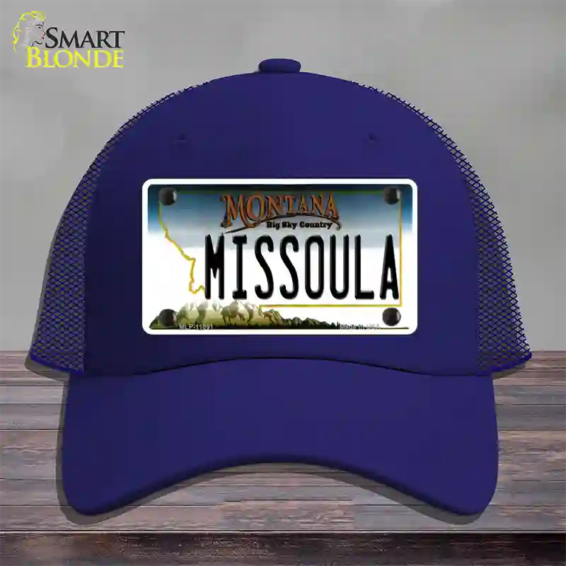 Missoula Montana State Novelty License Plate Hat Mesh / Royal Blue