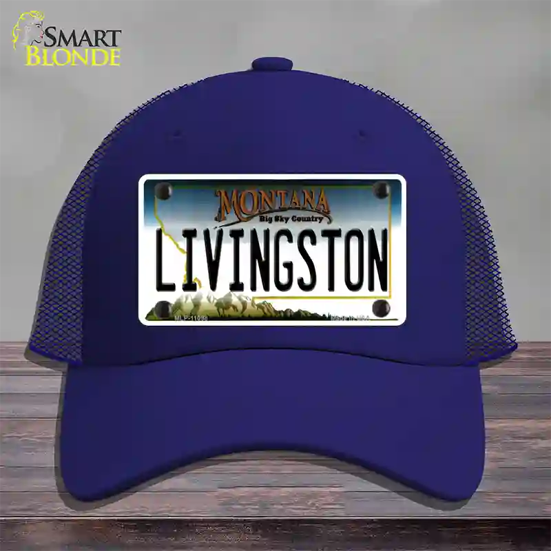 Livingston Montana State Novelty License Plate Hat Mesh / Royal Blue