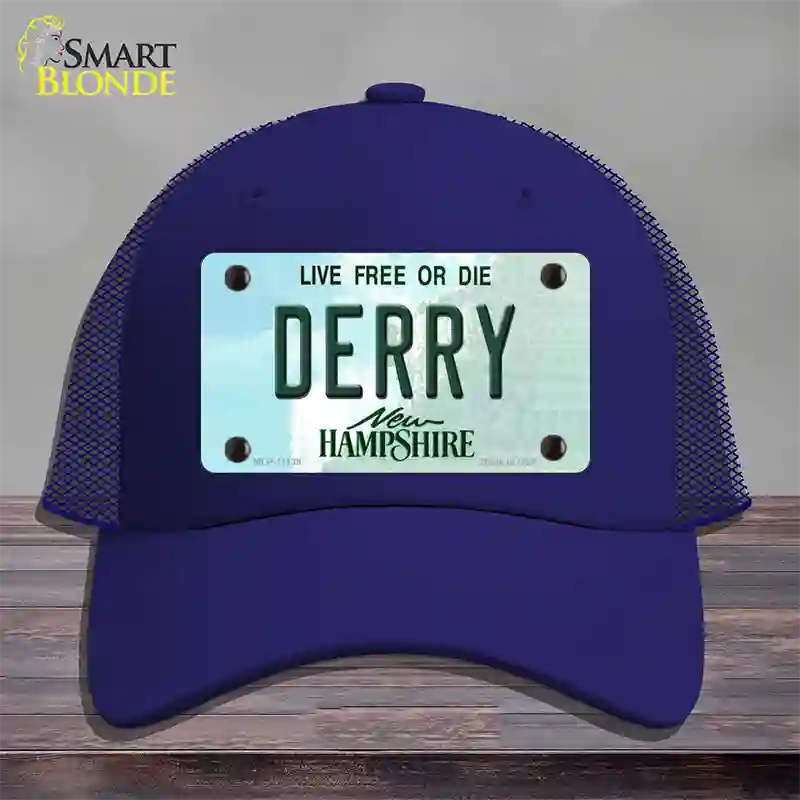 Derry New Hampshire State Novelty License Plate Hat Mesh / Royal Blue