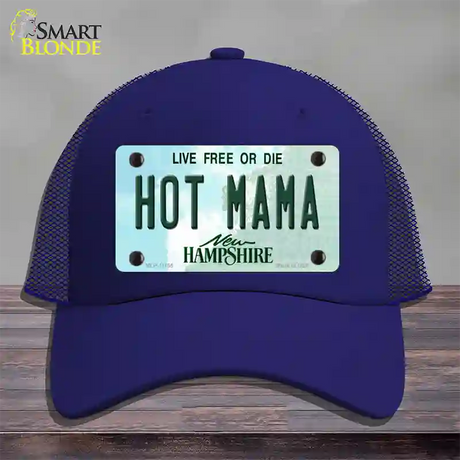 Hot Mama New Hampshire State Novelty License Plate Hat Mesh / Royal Blue