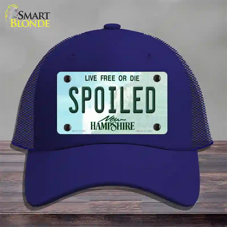 Spoiled New Hampshire State Novelty License Plate Hat Mesh / Royal Blue