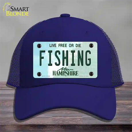 Fishing New Hampshire State Novelty License Plate Hat Mesh / Royal Blue