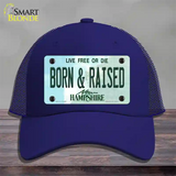 Born and Raised New Hampshire State Novelty License Plate Hat Mesh / Royal Blue