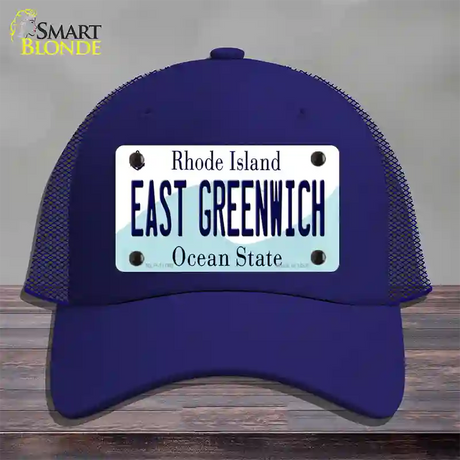 East Greenwich Rhode Island State Novelty License Plate Hat Mesh / Royal Blue