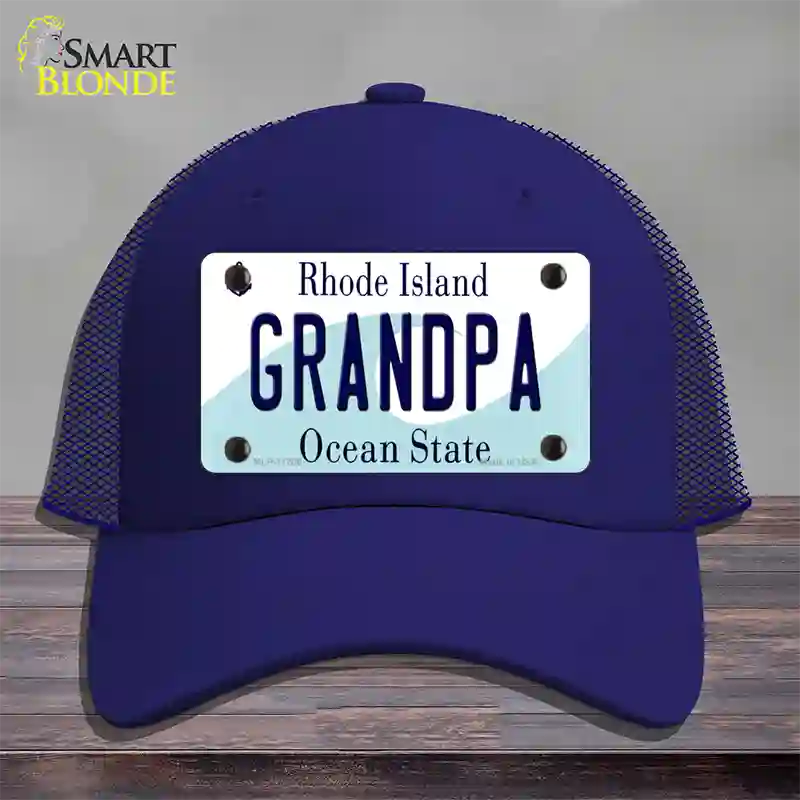 Grandpa Rhode Island State Novelty License Plate Hat Mesh / Royal Blue