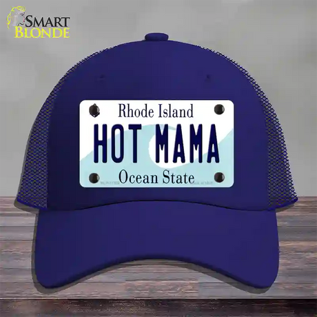 Hot Mama Rhode Island State Novelty License Plate Hat Mesh / Royal Blue