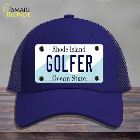 Golfer Rhode Island State Novelty License Plate Hat Mesh / Royal Blue