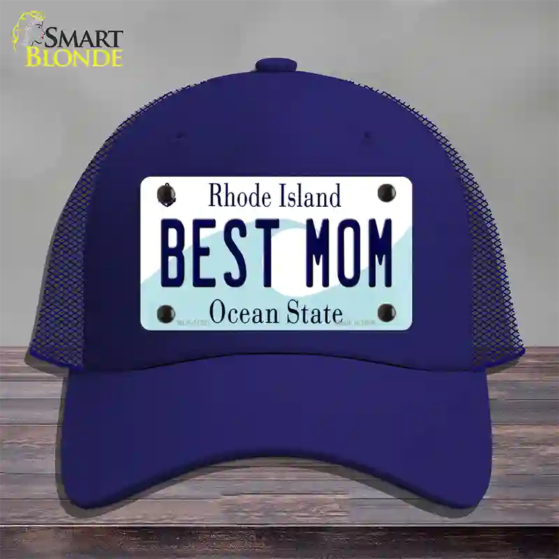 Best Mom Rhode Island State Novelty License Plate Hat Mesh / Royal Blue