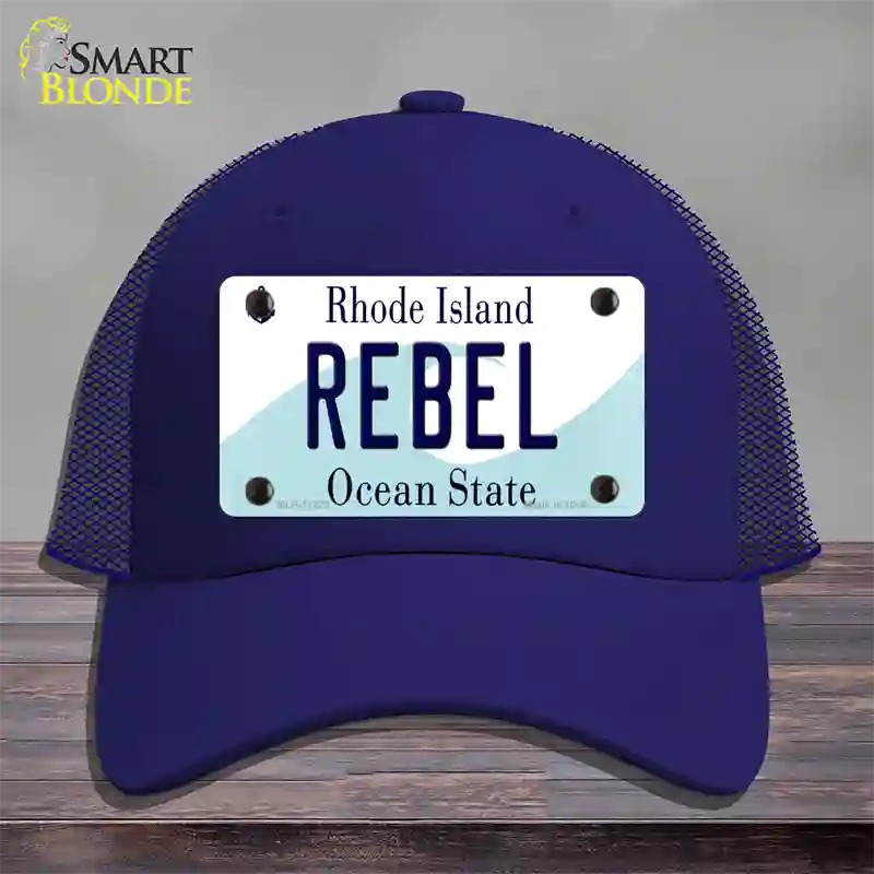 Rebel Rhode Island State Novelty License Plate Hat Mesh / Royal Blue