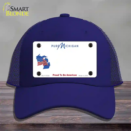 Pure Michigan Proud To Be American Novelty License Plate Hat Mesh / Royal Blue