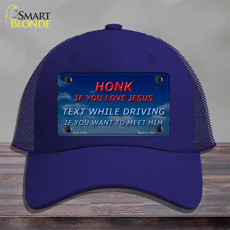 Honk If You Love Jesus Novelty License Plate Hat Mesh / Royal Blue