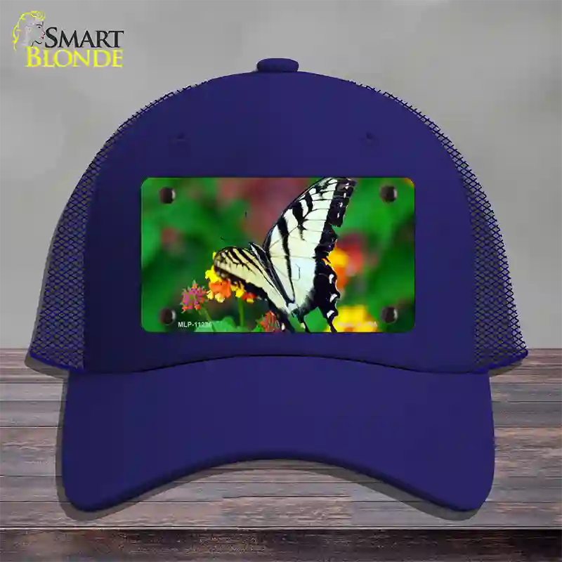 Butterfly Black and White Novelty License Plate Hat Mesh / Royal Blue