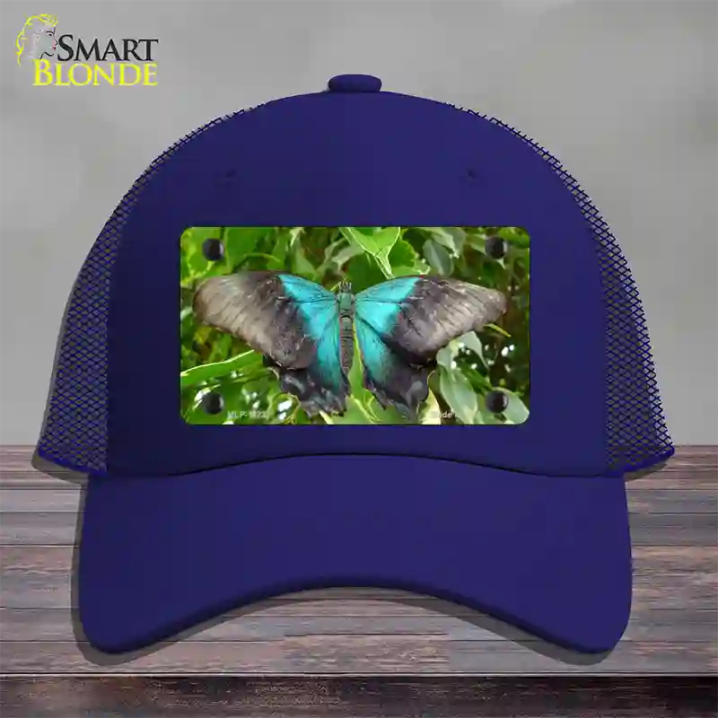 Butterfly Blue and Black Novelty License Plate Hat Mesh / Royal Blue