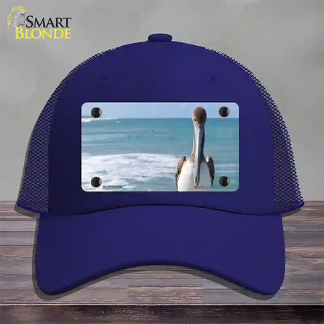 Pelican Ocean Novelty License Plate Hat Mesh / Royal Blue