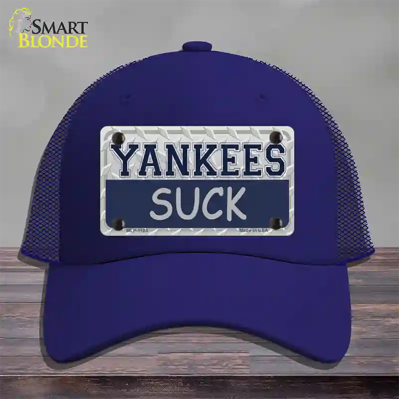 Yankees Suck Novelty License Plate Hat Mesh / Royal Blue